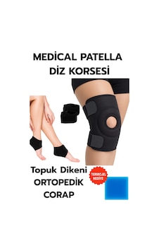 Topuk Çorabı 2'li Sağ Sol+ Medical Patella Destekli Dizlik + Termojel Ortopedik Destek Seti Siyah Topuk Çorabı 2'li Sağ Sol+ Medical Patella Destekli Dizlik + Termojel Ortopedik Destek Seti Siyah
