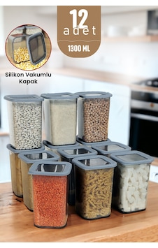 Silikon Kapaklı Erzak Bakliyat Saklama Kabı Kare Saklama Kutusu Seti 12 Adet 1300 ML Silikon Kapaklı Erzak Bakliyat Saklama Kabı Kare Saklama Kutusu Seti 12 Adet 1300 ML