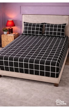 More Home Çift Kişilik Lastikli Çarşaf Seti + Yastık Kılıfı Kareli Siyah Beyaz More Home Çift Kişilik Lastikli Çarşaf Seti + Yastık Kılıfı Kareli Siyah Beyaz