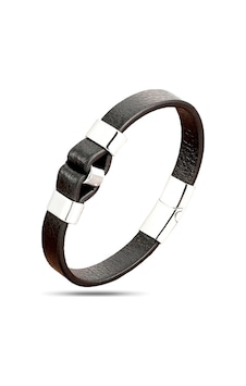 Brezza Lusso Jewelry Hakiki Deri Birbirine Bağlı Çelik Erkek Bileklik Siyah