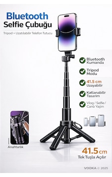 Tripodlu Bluetooth Selfie Çubuğu Mini Katlanabilir Selfie Stick Telefon Standı Uzatılabilir 41.5 Cm Tripodlu Bluetooth Selfie Çubuğu Mini Katlanabilir Selfie Stick Telefon Standı Uzatılabilir 41.5 Cm