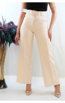 2k Moda Çizgi Kemerli Pantolon Beyaz 001 2k Moda Çizgi Kemerli Pantolon Beyaz 001