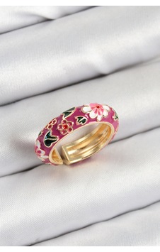 Pirinç Fuşya Mineli Çiçek Motifli Gold Renk Ayarlanabilir Kadın Yüzük Altın Pirinç Fuşya Mineli Çiçek Motifli Gold Renk Ayarlanabilir Kadın Yüzük Altın