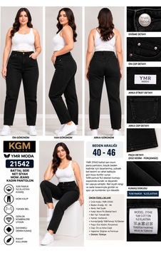 Ymr Moda Siyah Likralı Mom Kadın Kot Pantolon 21542-40/46 Ymr Moda Siyah Likralı Mom Kadın Kot Pantolon 21542-40/46