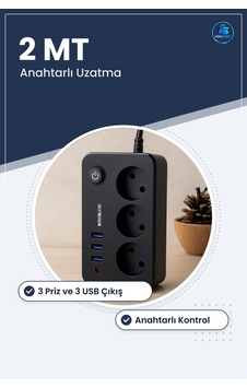 Grup Priz Uzatma Kablosu 3 Prizli Usb Anahtarlı Termal Akım Korum 1 - 10 M Grup Priz Uzatma Kablosu 3 Prizli Usb Anahtarlı Termal Akım Korum 1 - 10 M