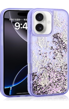 Apple, Uyumlu iPhone 16 Kılıf Sıvılı Simli Kelebek Baskılı Şeffaf Arka Yüzey Zore Glis Silikon Kapak Mor Apple, Uyumlu iPhone 16 Kılıf Sıvılı Simli Kelebek Baskılı Şeffaf Arka Yüzey Zore Glis Silikon Kapak Mor