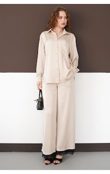 Verymoda Pileli Paça Ucu Dantel Pantolon F2102 Taş Verymoda Pileli Paça Ucu Dantel Pantolon F2102 Taş