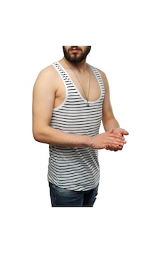 Madmext Erkek Çizgili Beyaz Atlet 2571 Madmext Erkek Çizgili Beyaz Atlet 2571