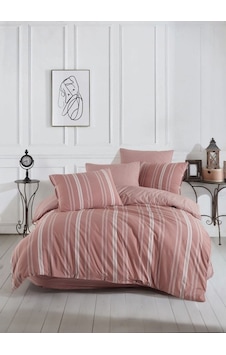 Italian Style Naturel Çift Kişilik Nevresim Takımı Krem - Kiremit Kiremit