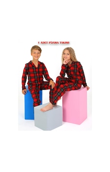 Vitmo Kız / Erkek Çocuk Uzun Kollu Düğmeli Pamuklu Ekoseli Pijama Takımı Kırmızı Vitmo Kız / Erkek Çocuk Uzun Kollu Düğmeli Pamuklu Ekoseli Pijama Takımı Kırmızı