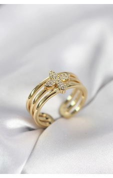 Mey İthalat Gold Renk Zirkon Taşlı Yonca Model Kadın Yüzük 11 14285708