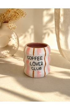 Coffee Lover El Yapımı Seramik Kupa Pembe - Kahverengi Coffee Lover El Yapımı Seramik Kupa Pembe - Kahverengi