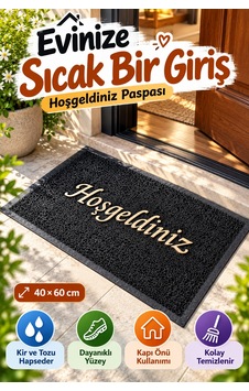 Siyah 40x60 Cm Hoşgeldiniz Yazılı Kapı Önü Paspası Kıvırcık Dokulu Altın Yazılı Dekoratif Ev Paspası Siyah 40x60 Cm Hoşgeldiniz Yazılı Kapı Önü Paspası Kıvırcık Dokulu Altın Yazılı Dekoratif Ev Paspası