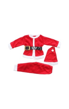 By Bebekodam Unisex Kırmızı Kemerli Şapkalı Noel Baba Çocuk Takımı