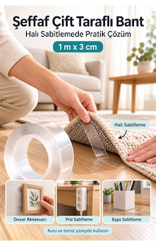 Şeffaf Çift Taraflı Bant Yıkanabilir 1 Metre X 3 Cm Şeffaf Çift Taraflı Bant Yıkanabilir 1 Metre X 3 Cm