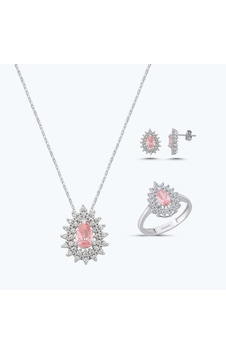 Altınbaş Pembe Taşlı Altın Üçlü Damla Set Autk0033-b-24627-p-set Altınbaş Pembe Taşlı Altın Üçlü Damla Set Autk0033-b-24627-p-set