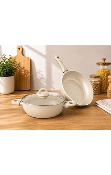 Çetcook Granit 2'lı Set 24 Cm Karnıyarık 24 Cm Tava Krem Çetcook Granit 2'lı Set 24 Cm Karnıyarık 24 Cm Tava Krem