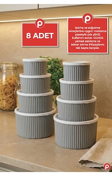 8'li Çizgili Yuvarlak Saklama Kabı Seti Bej 3l - 1.8l - 1l - 0.55l Mikrodalga & Dondurucu Uyumlu Gri 8'li Çizgili Yuvarlak Saklama Kabı Seti Bej 3l - 1.8l - 1l - 0.55l Mikrodalga & Dondurucu Uyumlu Gri