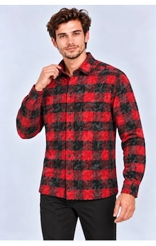 Biçomi Erkek Soğuk Geçirmez Şardonlu Batik Yıkamalı Regular Fit Oduncu Gömlek Kırmızı