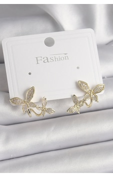 Pirinç Gold Renk Zirkon Taşlı Kelebek Model Kadın Küpe Gümüş Pirinç Gold Renk Zirkon Taşlı Kelebek Model Kadın Küpe Gümüş
