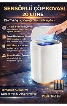 Akıllı Sensörlü Uv Işıklı 20 Litre Çöp Kovası - Mutfak, Banyo, İşyeri Ve Ofis Kullanımı Akıllı Sensörlü Uv Işıklı 20 Litre Çöp Kovası - Mutfak, Banyo, İşyeri Ve Ofis Kullanımı