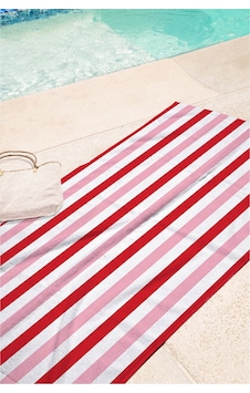 Çizgili Kırmızı Pembe Beyaz Plaj Havlusu - Modern Marine Stil Hızlı Kuruyan Mikrofiber Havlu Sessiz Köpüğü Çizgili Kırmızı Pembe Beyaz Plaj Havlusu - Modern Marine Stil Hızlı Kuruyan Mikrofiber Havlu Sessiz Köpüğü