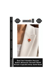 Özel Seri Kombin Parçası Kadın Aksesuar Sevimli Motif Kirazlı Cupcake Broş Gold Renk