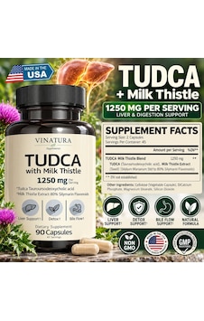 Vınatura Tudca Milk Thistle 1250mg Bile Salts Liver Support, Gallbladder 90 Caps