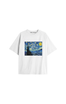 Kalic Studio Unisex Van Gogh Baskılı Oversize Tshirt Beyaz-78 Kalic Studio Unisex Van Gogh Baskılı Oversize Tshirt Beyaz-78