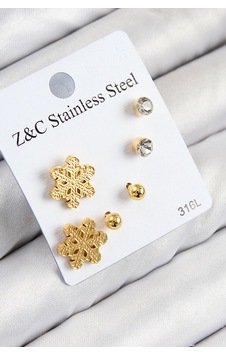 Mey İthalat 316l Çelik Zirkon Taşlı Kar Tanesi Model Gold Renk Kadın Set Küpe çok renkli Mey İthalat 316l Çelik Zirkon Taşlı Kar Tanesi Model Gold Renk Kadın Set Küpe çok renkli