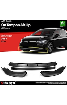 Volkswagen Golf Uyumlu 8 Abs Plastik Ön Tampon Alt Lip Siyah Ekli 4 Parça. 2020 Üzeri A+kalite Parça