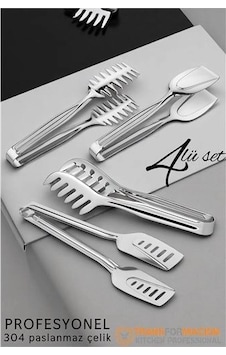 Mutfak Maşa Seti - Makarna Pasta Salata Çok Amaçlı Maşa 4 Lü Set 304 Paslanmaz Çelik 721847 Açık Mavi