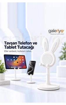 Galeriyo Tavşan Tasarımlı Telefon Ve Tablet Tutacağı Beyaz Galeriyo Tavşan Tasarımlı Telefon Ve Tablet Tutacağı Beyaz