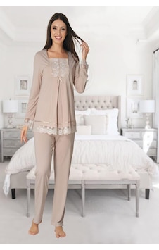 Kaktüslohusa Effort Kadın Vizon Emzirme Özellikli Lohusa Hamile Pijama Takımı 3045 VİZON Kaktüslohusa Effort Kadın Vizon Emzirme Özellikli Lohusa Hamile Pijama Takımı 3045 VİZON