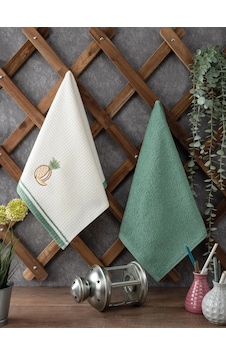 2 Li Mutfak Havlusu Seti - Mint Yeşili Ananas Nakışlı Pamuk Kurulama Bezi - 40x60 Cm Mint Yeşili