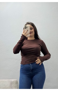 Belendir Kadın Bisiklet Yaka Buzzy Ribana Pamuk Geçmeli Body Kahve Belendir Kadın Bisiklet Yaka Buzzy Ribana Pamuk Geçmeli Body Kahve