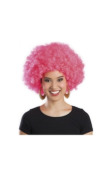 Pembe Renk Kıvırcık Afro Bonus Peruk