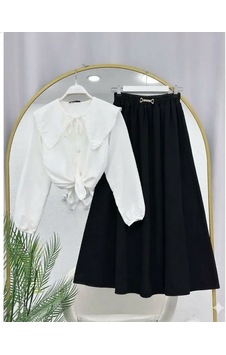Lovie Moda Kadın Kot Etekli Takım - Siyah Gri Lovie Moda Kadın Kot Etekli Takım - Siyah Gri