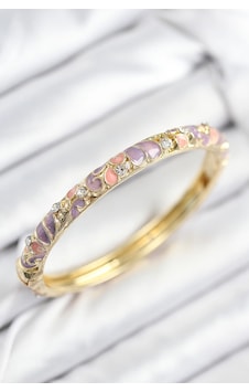 Mineli Pirinç Zirkon Taşlı Pembe Mor Çiçek Motifli Gold Kadın Kelepçe - Tj-bb7814 Çok Renkli Mineli Pirinç Zirkon Taşlı Pembe Mor Çiçek Motifli Gold Kadın Kelepçe - Tj-bb7814 Çok Renkli