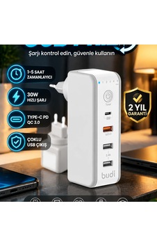 30w Type-c Hızlı Şarj Cihazı Qc 3.0 Destekli, 1-5 Saat Zamanlayıcılı Çoklu Port Diğer