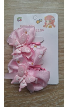 Kız Çocuk İkili Kelebek Lastik Toka Pembe Kız Çocuk İkili Kelebek Lastik Toka Pembe