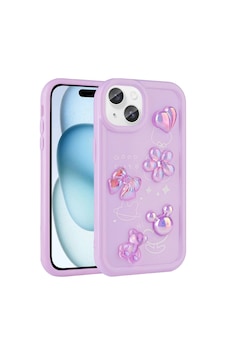 Apple iPhone Uyumlu 15 Kılıf Kabartma Figürlü Parlak Zore Toys Silikon Kapak Çok Renkli