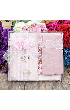 Hediyelik Kadife Kaplı Yasin Kitabı, Seccade, Şal, İnci Tesbih, Asetat Kutulu 26 23 Set-pembe