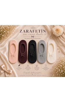 Çorap Vitrini 5 Çift Dantelli Ve Fiyonklu Premium Babet Çorap Seti Zarafetin En İnce Hali Pembe - Mürdüm - Siyah - Gri - Beyaz