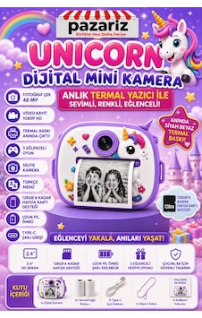 Çocuk Dijital Kamera Unicorn Sevimli At Temalı Termal Yazıcılı 2.4 İnç Ekran Fotoğraf Video Selfie 3 Oyunlu Anında Baskı Makinesi Print Kamera Çift Kamera, Silikon Kılıf Çocuk Dijital Kamera Unicorn Sevimli At Temalı Termal Yazıcılı 2.4 İnç Ekran Fotoğraf Video Selfie 3 Oyunlu Anında Baskı Makinesi Print Kamera Çift Kamera, Silikon Kılıf