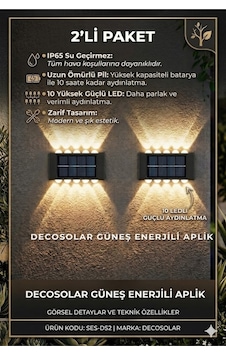 2li Set Gunes Enerjili Duvar Apligi 10 Ledli Su Gecirmez Dis Mekan Solar Aydinlatma Seti 2li Set Gunes Enerjili Duvar Apligi 10 Ledli Su Gecirmez Dis Mekan Solar Aydinlatma Seti