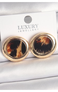 Pirinç Gold Renk Leopar Desen Daire Model Kadın Küpe Çok Renkli Pirinç Gold Renk Leopar Desen Daire Model Kadın Küpe Çok Renkli