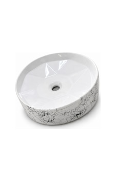Seramik Çanak Lavabo 42 Cm Beyaz Siyah Desenli Seramik Çanak Lavabo 42 Cm Beyaz Siyah Desenli