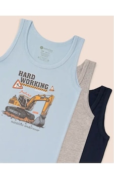 Natuline Organik Atlet Likralı Hard Working 3lü Mavi - Gri Melanj - Lacivert Çok Renkli