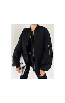 La Querta Unisex Siyah Oversize Bomber Ceket Siyah Siyah
